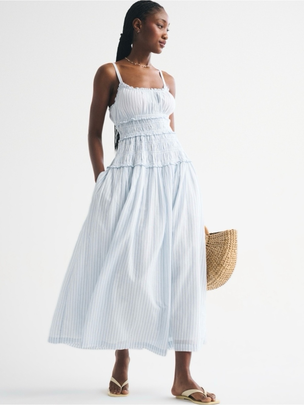 Abercrombie & Fitch Bra-Free Smocked Drop-Waist Maxi Dress size largeP